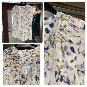 Daniel Rainn Floral Pleated Blouse - White, Purple, Gold